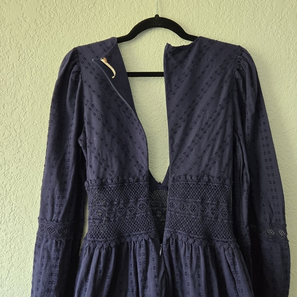 Free People 4 Delightful Crochet Navy Blue Mini Dress - Picture 5 of 8